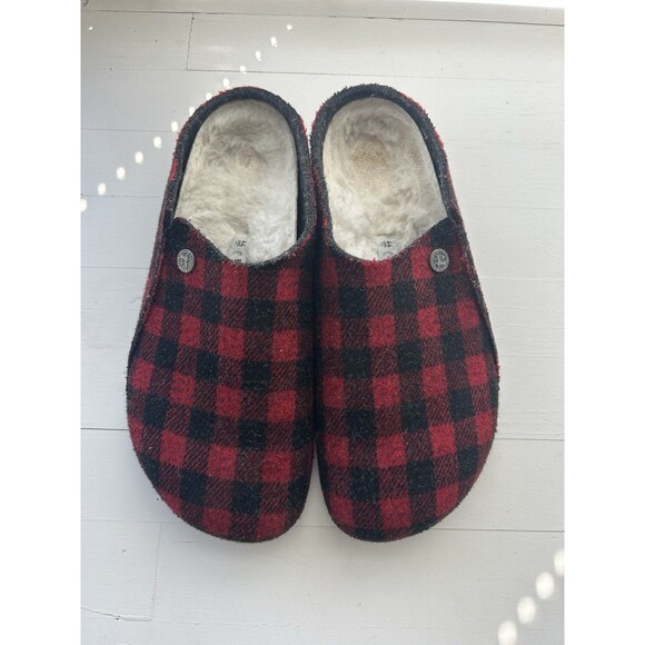 Birkenstock Zermatt Shearling Red & Black Plaid Wool Felt Slippers Size 44/M11 main image 7